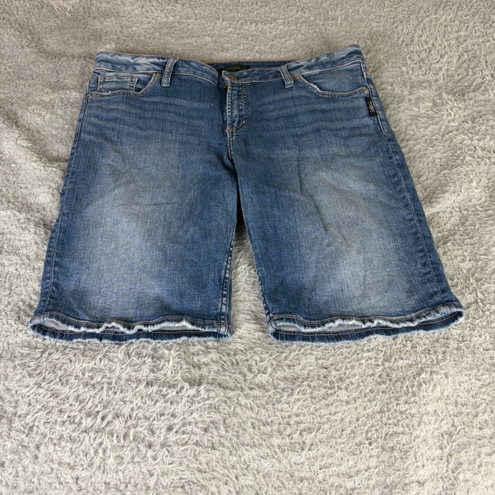 Silver Jeans Co Womens Medium Wash Denim Bermuda Shorts Stretch Size 34